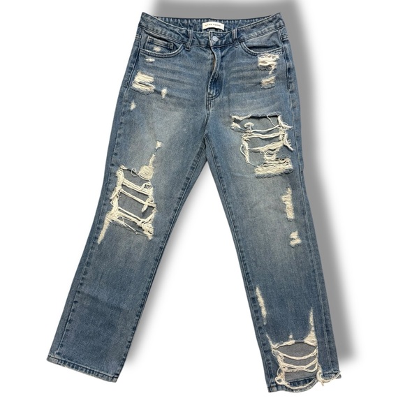 Flying Monkey Women's Blue Jeans Size 28 Distressed Straight Leg High Rise Denim - Picture 4 of 13